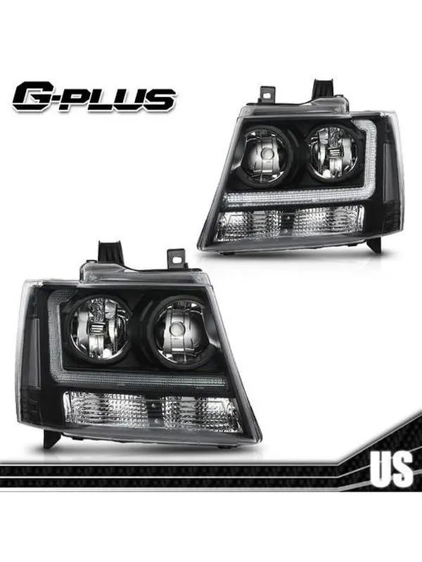 G-PLUS LED DRL Headlights for 2007-2014 Chevy Avalanche, Tahoe, Suburban - Clear/Black Lens, LED Car Lights, Vehicle Accessories, Car Exterior Upgrade