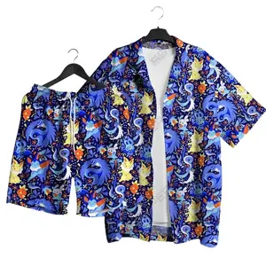 Jolteon Vaporeon PKM Hawaiian Shirt Set – Tropical Button-Up Shirt, Summer Beach Short, Funny Unisex Vacation Outfit, Family Matching for All Ages,  Shirt Gift