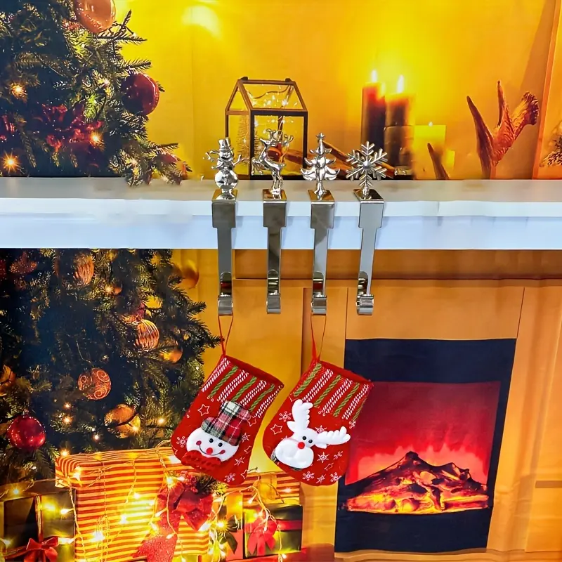 Heavy-Duty Metal Mantel Stocking Holder Hooks 4-Pack for Fireplace Mantel Holds Christmas Stockings Perfect for Holiday Decor
