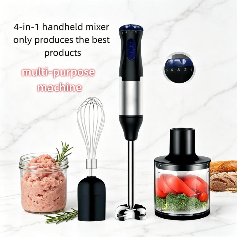 Electric immersion handheld mixer, portable stick mixer with 5 mixing speeds, and a meat grinder with stainless steel blades, suitable for meat, vegetables, fruits, and baby food