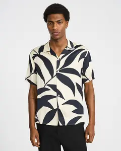 Express Contrast Palm Short Sleeve Resort Shirt