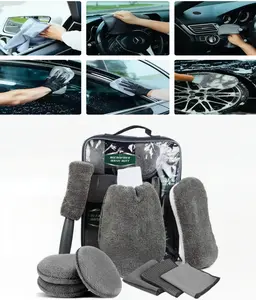 Complete 9-Piece Car Detailing Kit - Everything You Need: Wash Mitt, Wax Pad, Tire Brush & Microfiber Cloths  For Interior, Exterior & Wheels