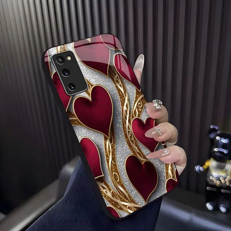 Luxurious romantic heart case for Galaxy S20 5G, elegant gold trim love pattern cover, best gift for her, anniversary, aesthetic phone accessory — 975