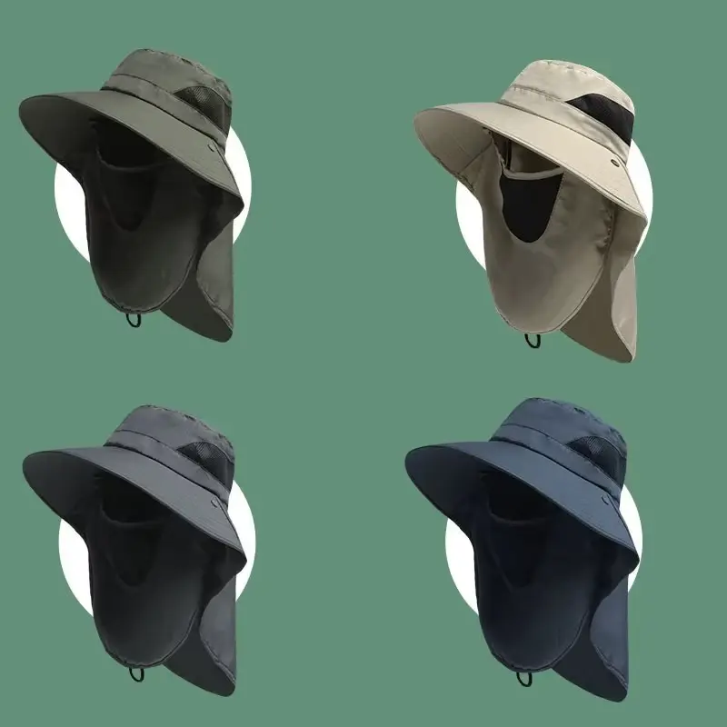 Unisex Adult Universal Full Coverage UV Protection Adjustable Sun Cap - Breathable Mesh Fishing Bucket Hat with Neck Flap, Adjustable Strap, Ideal for Hunting, Hiking