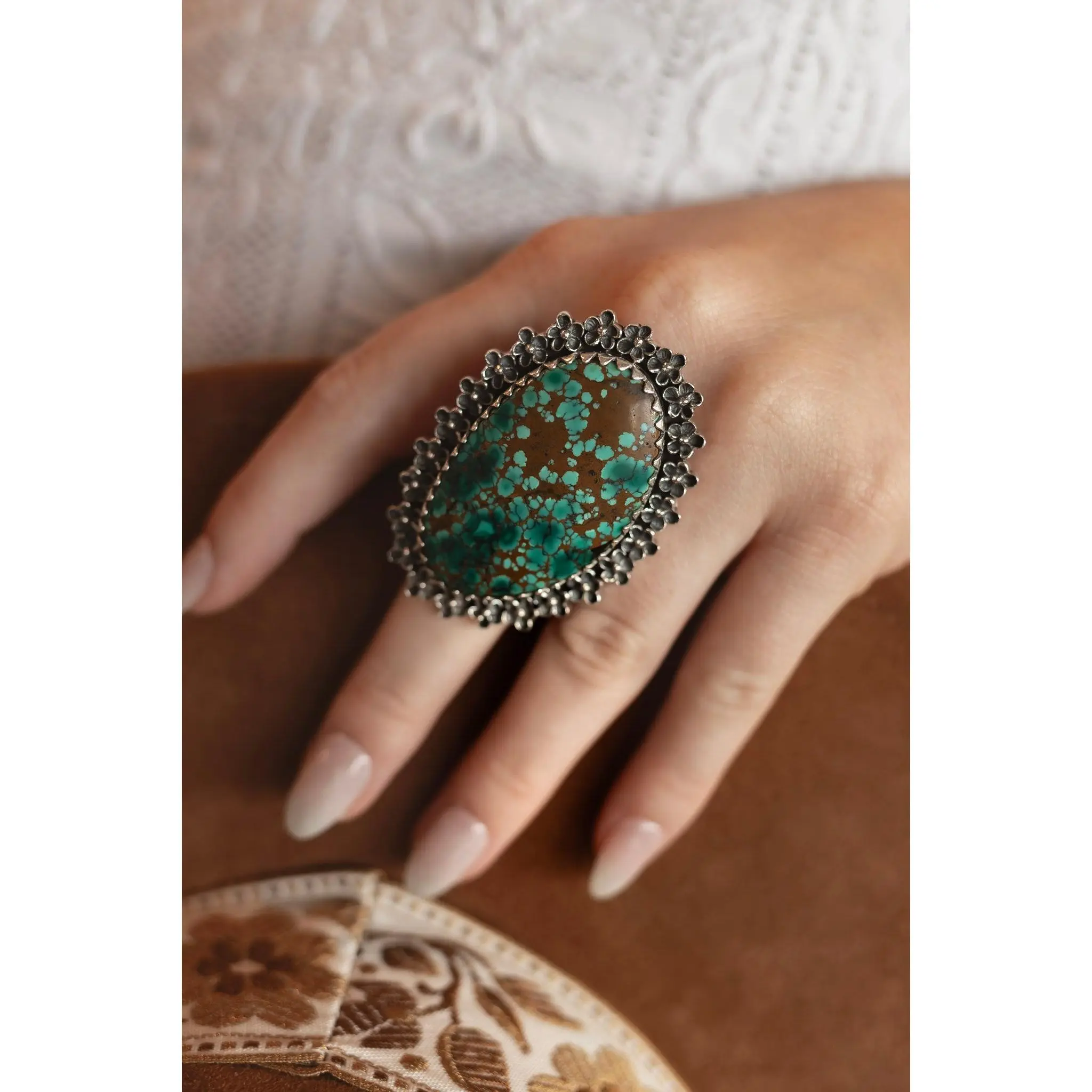 Desert Bloom Turquoise Statement Jade Ring, S.No 16, Bold