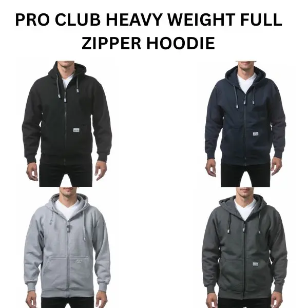 PRO CLUB PROCLUB Heavyweight Zip-Up Hoodie 13 oz Cotton Polyester Fleece with Front Pockets & Adjustable Drawcord for Casual Style Menswear Classic Fit Soft Fabric Fitted Sweatshirts Pullover Zipper Long Sleeve Tops Black Plain - Beige