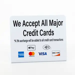 3pk We Accept All Major Credit Cards w/ 3% Surcharge Fee, Freestanding Countertop Display, Credit Card Payment Sign for Businesses