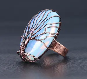 Egg Shaped Natural Gemstone Rings - Amethyst, Opal, Green Aventurine, Rose Quartz, Tiger Eye, Black Obsidian