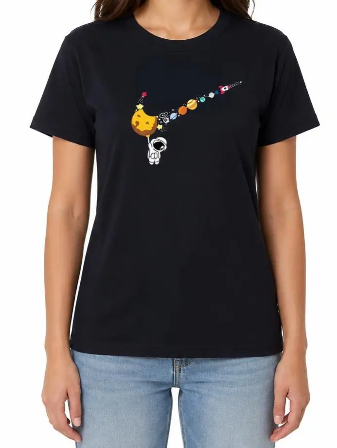 Unisex Fun Theme Graphic T-Shirt, Casual Soft Cotton Space Astronaut Print Top, Easy Care Birthday Gift Outfit