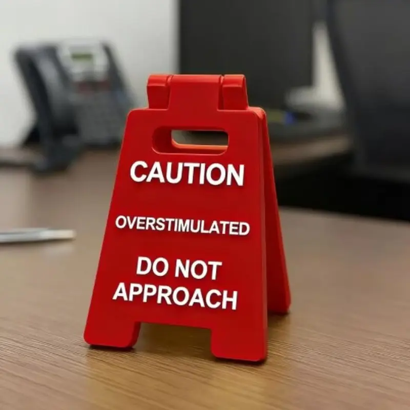 1pc Funny Overstimulated Desk Sign | Caution: Do Not Approach，Office Decorations, Desktop Ornaments, Home Decorations, Novelty Desk Decor