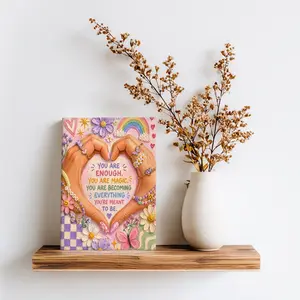 This 1-piece wooden frame wall art poster set showcases your unlimited potential. It features canvas printing, encouraging positive artistic thinking, and includes a pink, retro floral heart design suitable for bedrooms, offices, and living rooms.