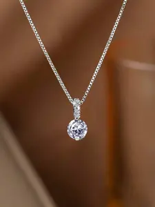 1pc Minimalist Geometric Water Drop Zirconia Pendant Necklace, Delicate Chic Choker Necklace For Women