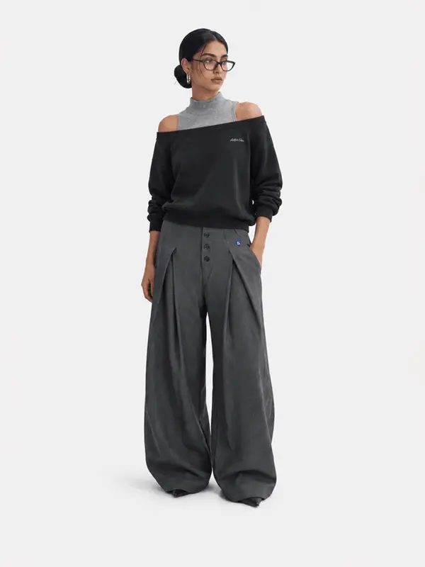 Aelfric Eden Two-Piece Off-Shoulder Turtleneck Sweatshirt Layered Design Oversized Dropped Shoulder Fit Soft Fabric Women Retro Streetwear Top