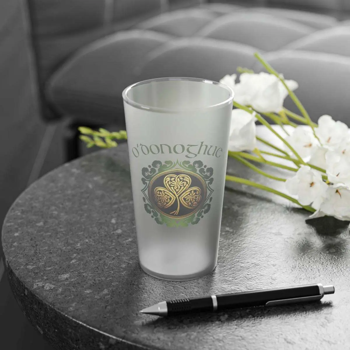 Personalized Celtic Shamrock Knot Frosted Pint Glasses