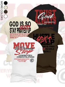 4-Pack Christian Faith & Motivational Slogan Graphic T-Shirts Round Neck | Religious Streetwear Casual Tees Set