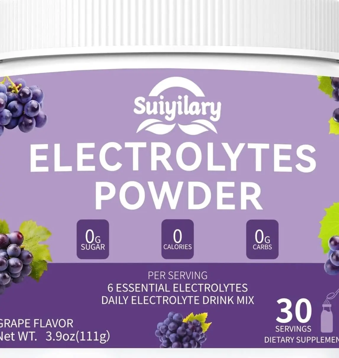 Sugar-Free Electrolyte Powder Drink Mix, Daily Hydration Powder with 6 Key Electrolytes, Trace Minerals, Keto Friendly, Vegan, Non-GMO, 30 Servings (Grape)