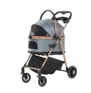 Foldable & Durable Pet Stroller for Cats & Small Dogs up to 20 lbs Lightweight Oxford Fabric Ventilated Mesh Safety Straps Ergonomic Handle 4 Wheels for Outdoor Walks Travel Picnics Visibility Panel 2-in-1 Carrier Design