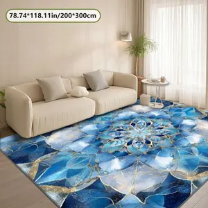 Velvet Soft Comfortable  Blue Gold Mandala Geometric Pattern Rug 2D Printing Rug Fashion Home Decor, Commercial Decor Carpet, Living Room Rug, Sofa Cushion Bedroom Rug, Bedside Blanket Door Entrance Mat, Dining Table Carpet