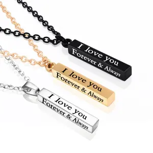 【New Product Offer】“I love you ”Wishing Column Pendant Titanium Steel Necklace Black Silver Column Necklace Couple Necklace Mother's Day Gift