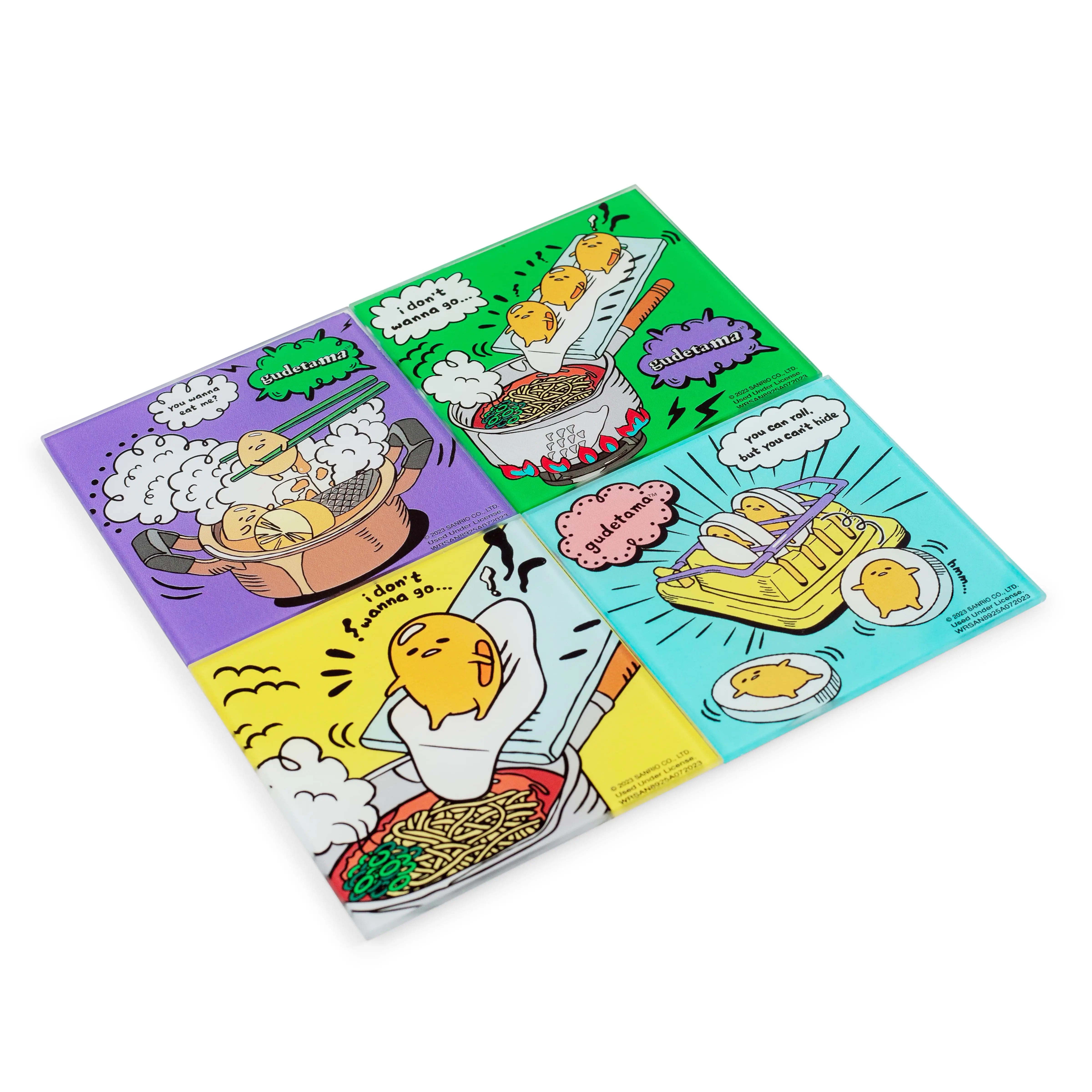 Sanrio Gudetama Square Glass Coasters, Set of 4, Kitchen Tableware Accessories