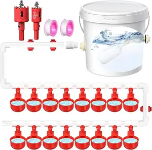 Complete Set Pipeline Automatic Poultry Nipple Waterer, 1/2" PVC Tee Fittings and Other Parts for Chicken, Turkey, Duck, Pigeon, Quail Feeding and Watering