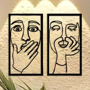 Set of 2 Funny Face Metal Wall Sculptures, Minimalist Bathroom Decoration, Modern Wall Art for Toilet, Humorous Gift for Housewarming & Holidays