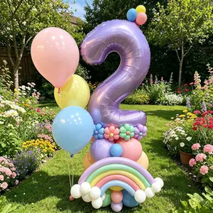 59 Piece Macaron Rainbow Number Balloons Set, 32 Inch Numbers 0-9, Latex Balloons for Birthday Parties, Weddings, Events