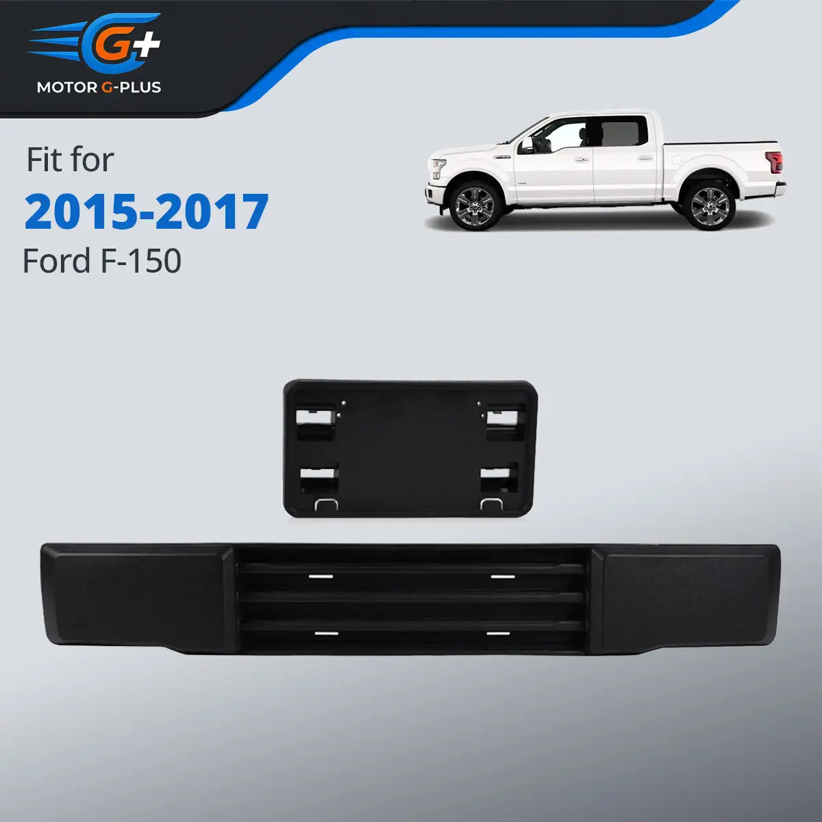 MOTOR GPLUS Chrome Front Bumper & License Plate Bracket Trim Kit - Direct Fit ABS Plastic Automotive Replacement Fascia Cover, Car Accessories for 2015-2017 Ford F-150, 12-Month Long Service Life Exterior Accessory, Plate Bracket Replace Assembly Required