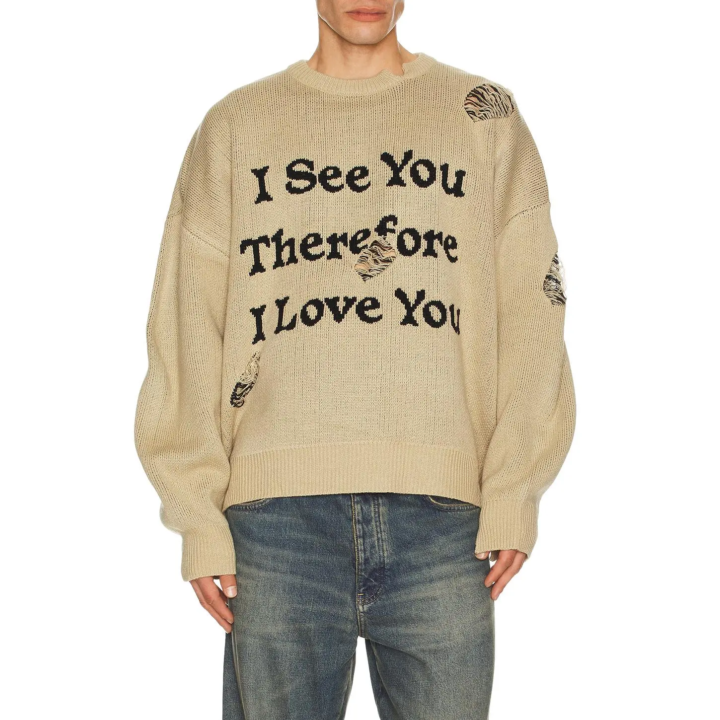 UPRISERS UPRS I See You Jacquard Sweater in Tan UPRISERS UPRS I See You Jacquard Sweater in Tan