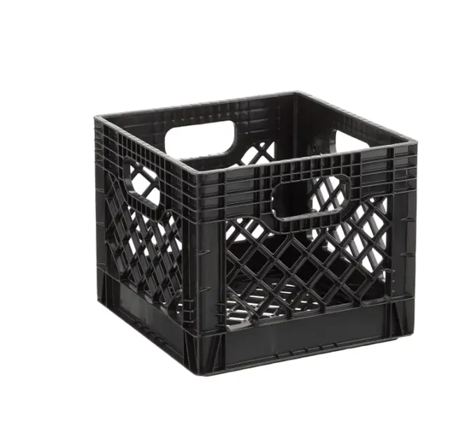 Juggernaut Storage 16QT Heavy-Duty Plastic Milk Crate Black with Built-in Handles