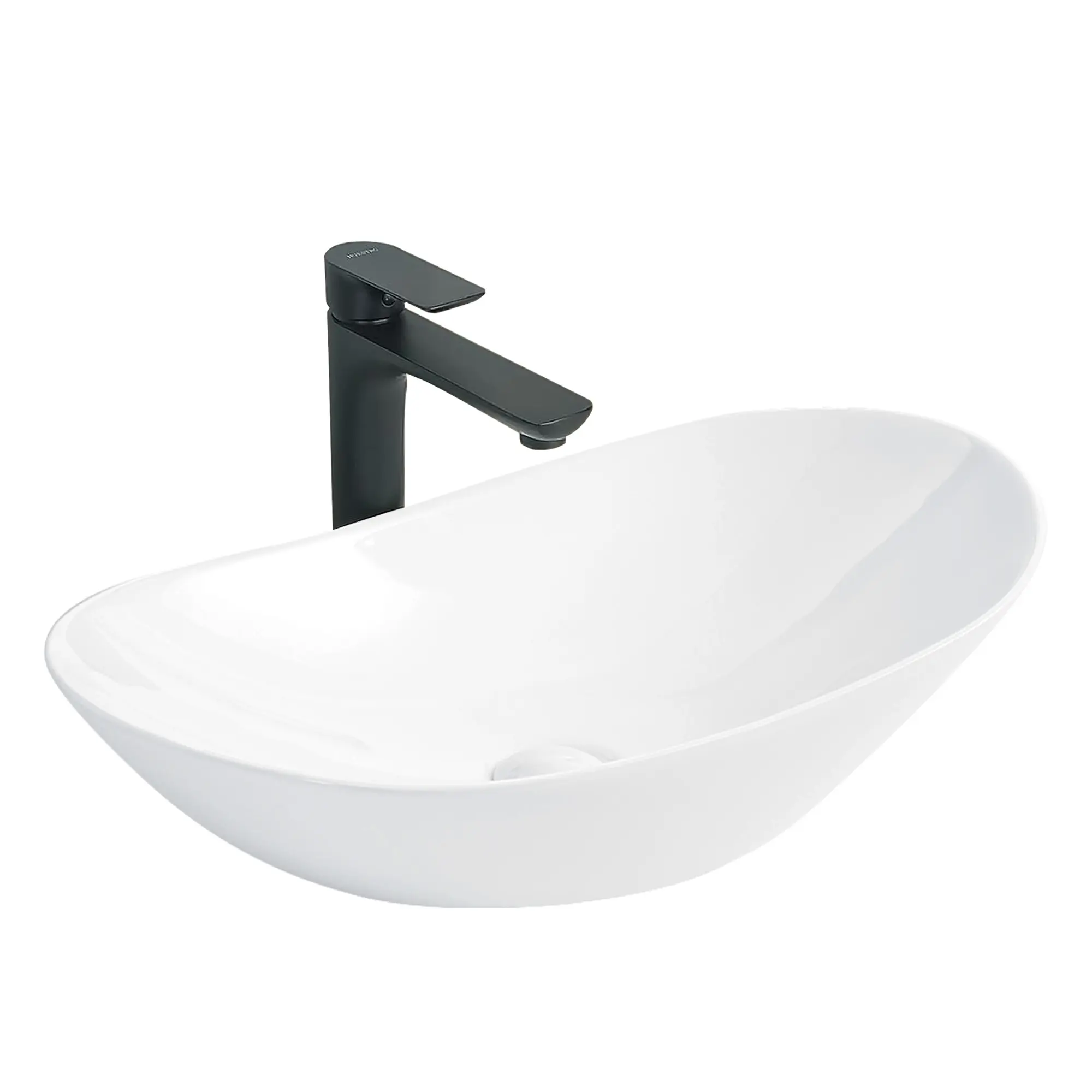 Ceramic Vessel Sink Oval White Modern Minimalist Countertop Bathroom Basin, Glossy Glaze, Easy Clean, Stain & Scratch Resistant, Fits Standard Vanity Drain, Single Box