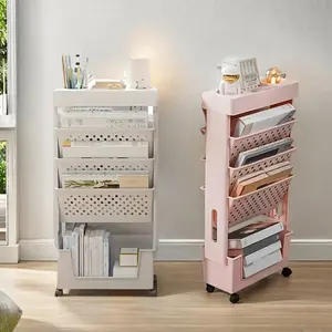 5 Tier Rolling File Organizer with Wheels Multi functional Book Magazine Storage Shelf for School Classroom Office Study Bedroom Living Room