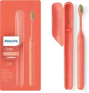 Philips Sonicare One Battery Toothbrush Miami Coral HY1100/01 with Micro Vibrations Soft Nylon Bristles 2 Minute Timer Travel Case Included