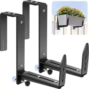 Window Box Brackets, Adjustable Planter Box Brackets, Heavy Duty Iron Flower Box Bracket for Deck Railing with Upgraded Bottom Support - Ideal for Balconies, Fences, and Gardens (2,4,6 Pack)