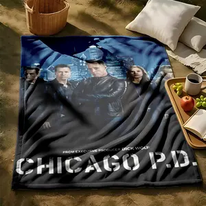 1 piece Chicago Police Department themed flannel blanket - Modern design flannel blanket, suitable for sofas and beds, all-season use, super soft and comfortable, 100% polyester material, machine washable, suitable for home and Flannel Throw Blanket