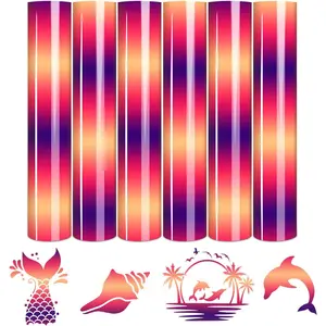 Gradient HTV Vinyl - 6sheets 12 x 10 Inches Orange Purple Ombre HTV Vinyl Gradient Heat Transfer Vinyl for T-Shirts DIY Rainbow Patterned HTV Vinyl Compatible with Sillhoutte Cameo/Cricut