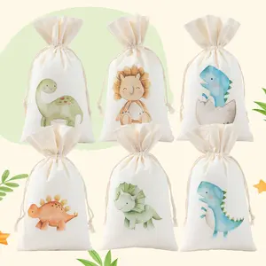 New Large-size Roar Dinosaur Cotton Bag Happy 1st Birthday Party Decor Kids Favors Gift Bag Jungle Safari Baby Shower Boys Supplies Gifts