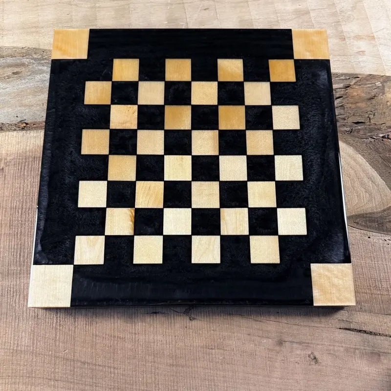 Borderless Black Onyx Maple Wood Chess Board (INCLUDES PIECES)