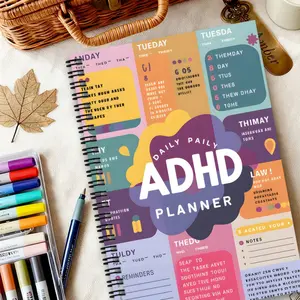 1 ADHD Planner for Adults and Women - Power Organizer, Spiral Bound, Includes Daily To-Do Lists, Task Notebook, Focus Reminders, Time Management Tools, Block Patterns in Soft Colors, and Decorative Icons - Planner Suitable for Neurodivergent Women and Adu