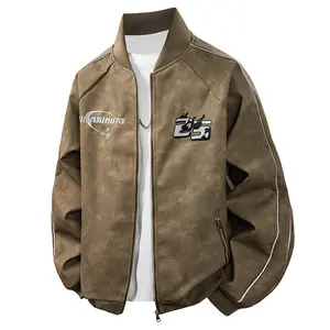 Men's Autumn Zipper Casual Baseball Jacket New Loose Embroidered Coat in Long Sleeve Pilot Design for Spring & Autumn Streetwear