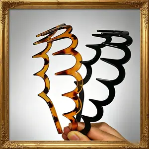 Teeth Wavy Headbands for Women, Daily & Party Use Fashion Hair Decor, Non-slip Zig Zag Slicked Back Hair Holders 4 Piece