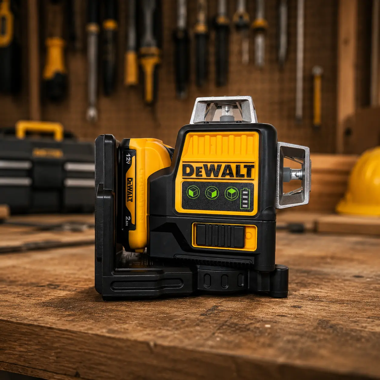 Dewalt DW089LG Green Light Laser Level Tool, 3-Side 360-Degree Vertical Lines, Outdoor Horizontal Level