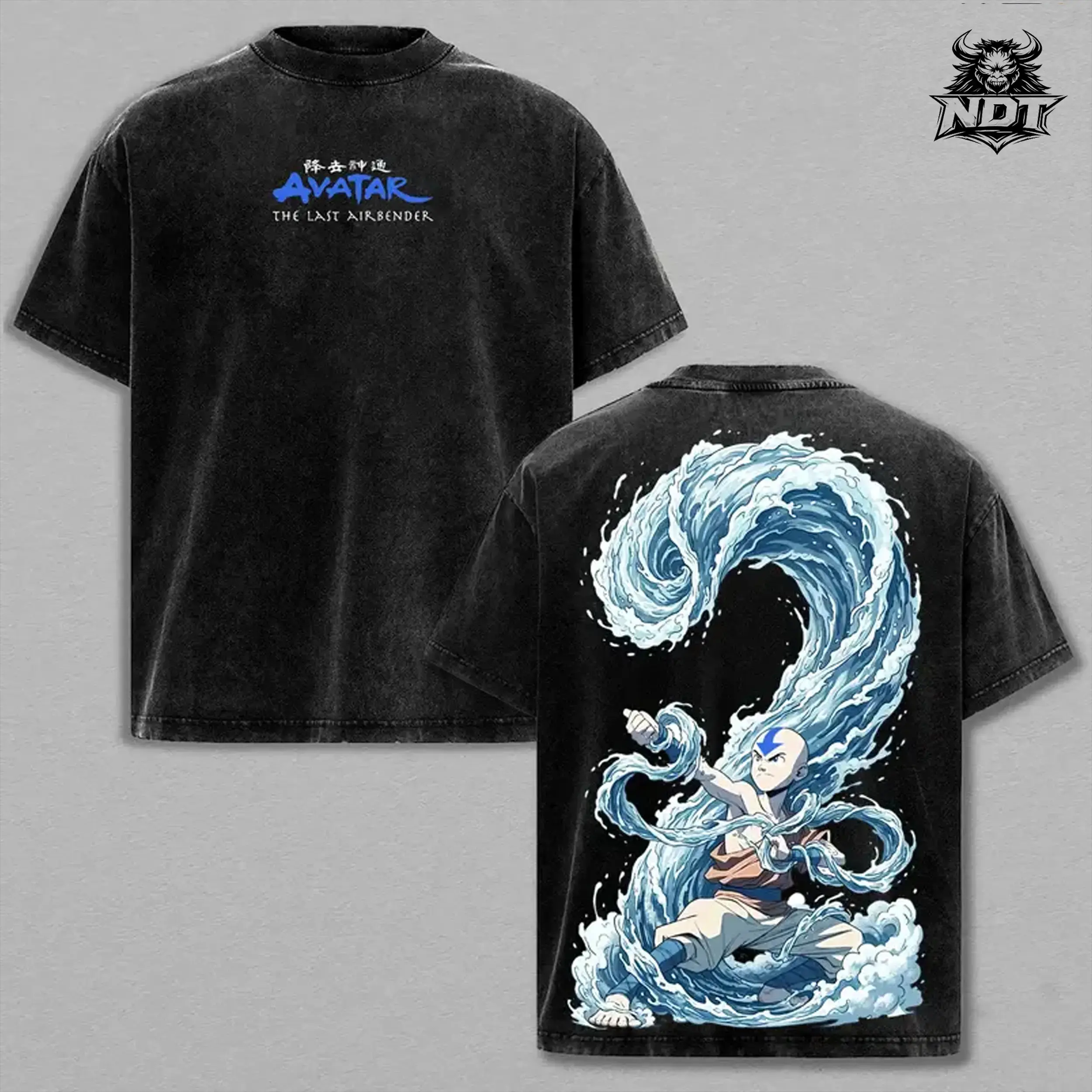 Aang Avatar The Last Airbender Vintage Washed Graphic T-Shirt | Oversized Heavy Cotton Anime Tee | Airbender Energy Y2K Streetwear Top | Trendy Otaku Gift