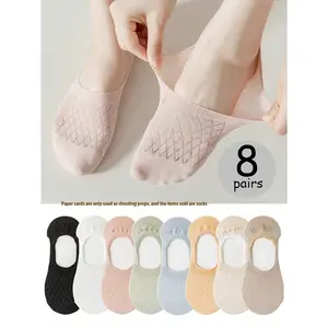 8 pairs womens mesh thin solid color invisible socks featuring non slip boat design soft comfortable casual summer socks perfect for daily wear home office school sports and cozy activities