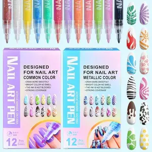 1 Box 12 Color Nail Art Pens, Graffiti Metal Texture Nail Pen Set, Quick Dry Acrylic Markers, Christmas Gift for Girlfriend