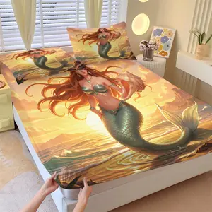 3 Pcs Dreamy Mermaid Fitted Sheet Set, Made of Microfiber, Soft and Breathable, Brighten Bedroom Decor, Suitable for Home, RV & Dorm, Wrinkle-Free, Washable for Daily Use