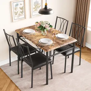 5-Piece Dining Table Set for 4 – Space-Saving Rectangle Kitchen Table with 4 Upholstered Wood Chairs, Ideal for Small Apartments, Studio, Breakfast Nook, Bistro
