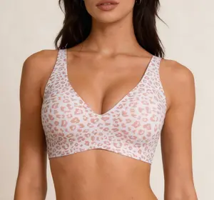 VRCOMFY Women's Deep V Seamless Wirefree Bra Full Coverage No Underwire Everyday Comfortable Padded Bra for All-Day Wear in Chic Nylon Blend Fit Elegant Wireless