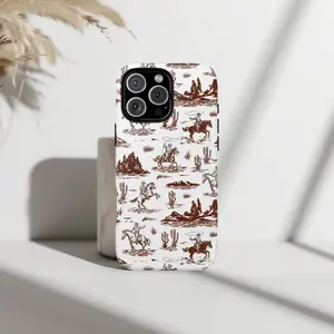 Western Vintage Cowboy Toile Case for iP Phone 17 16 15 14 13 12 11 Pro Max Plus X XR - Minimalist Ranch Life Desert Aesthetic Cover 🤠🐎🌵✨