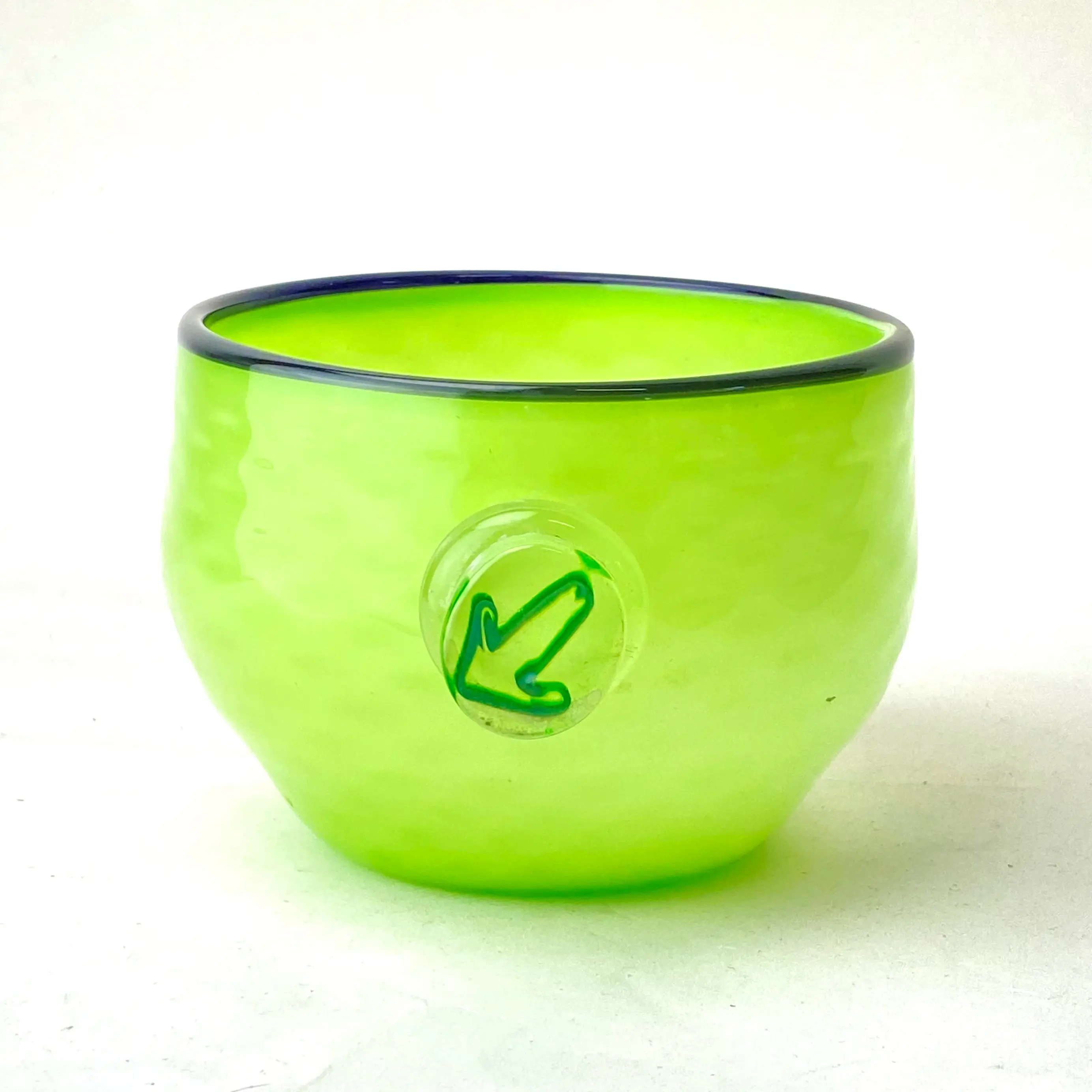 Green Arrow Glass Bowl Handblown Serving Dish Lime green Peacock Pattern Encased Arrow Tableware